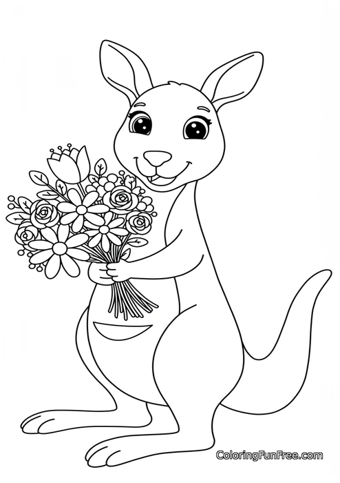 Kangaroo with bouquet of flowers