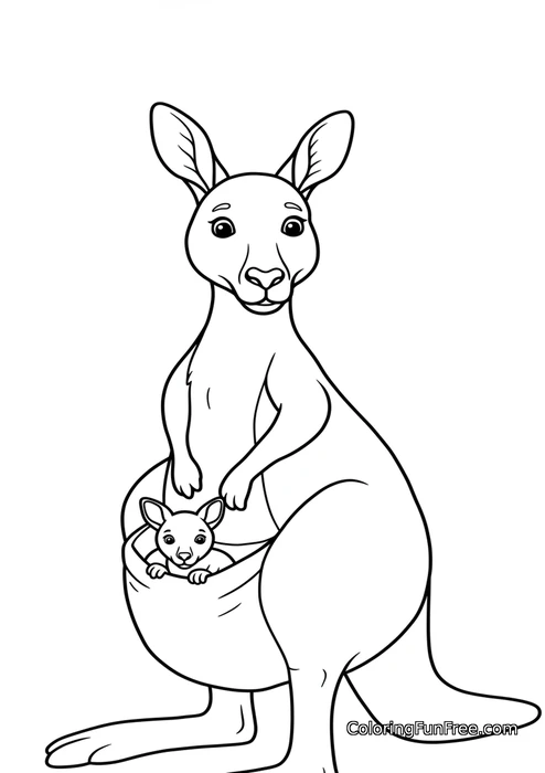 Realistic kangaroo with joey