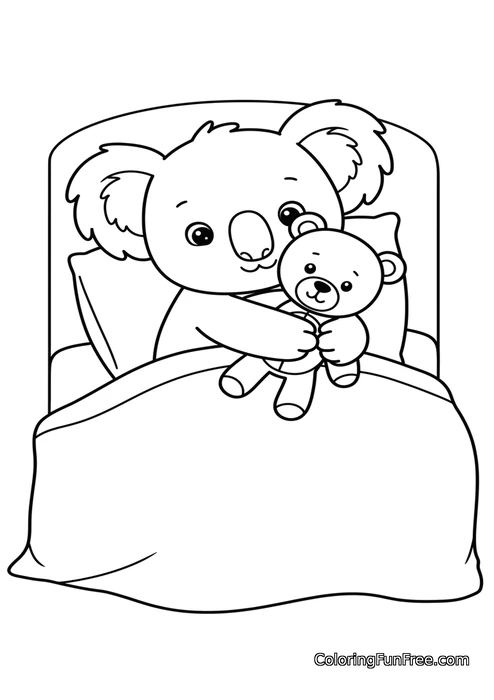 Koala in bed with teddy bear