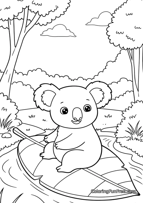 Koala on leaf boat river