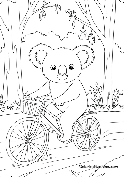 Koala riding bicycle forest