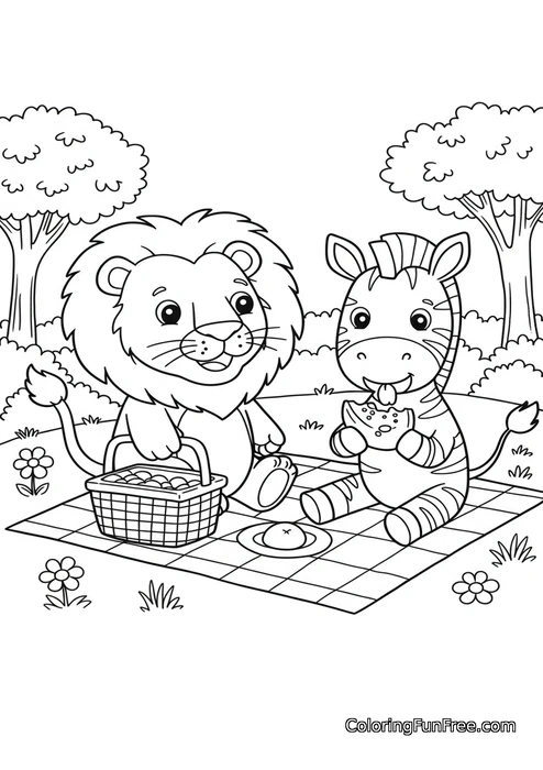 Lion and zebra picnic