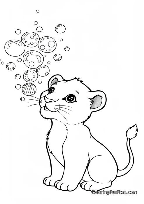 Lion cub blowing bubbles