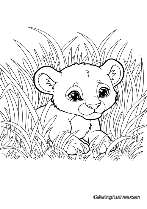 Lion cub in tall grass