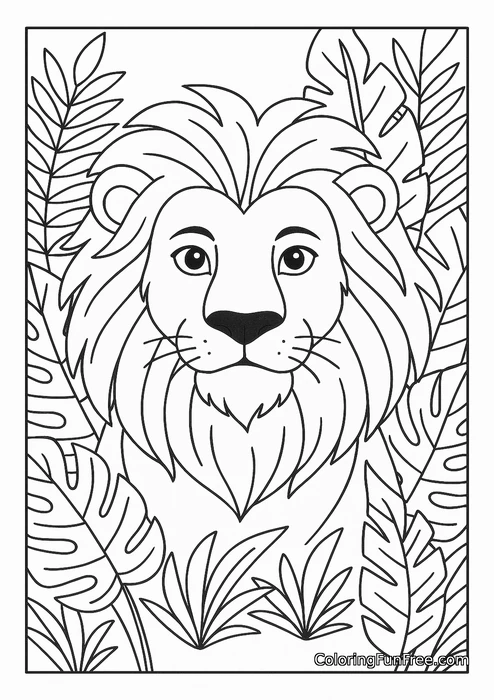 Lion face jungle leaves