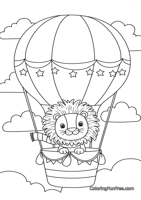 Lion in hot air balloon