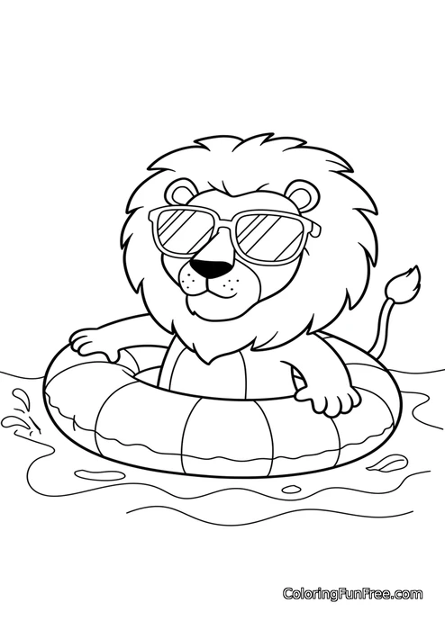 Lion with sunglasses in floaty