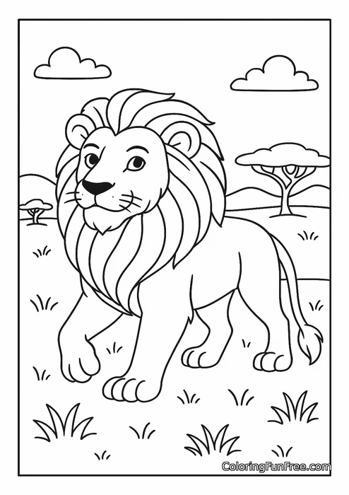 Walking lion savanna