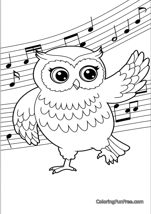 Dancing owl with music notes