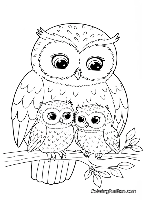 Mother owl and two owlets