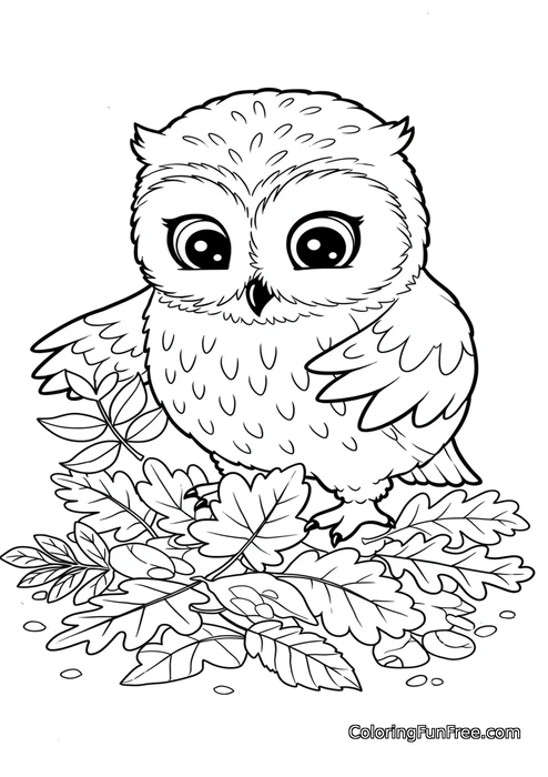 Owl on autumn leaves