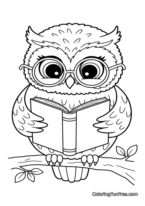 Owl reading book with glasses