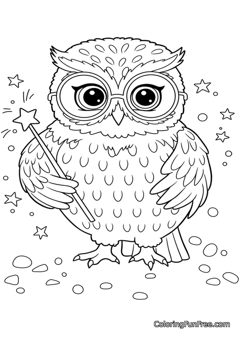 Owl with glasses and magic wand