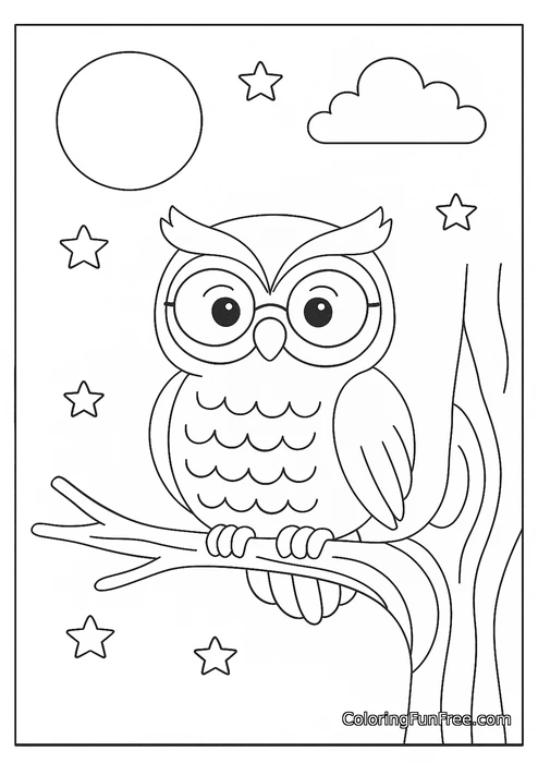 Owl with glasses night scene