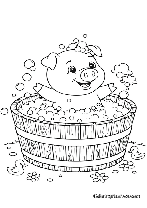 Pig bathing in tub