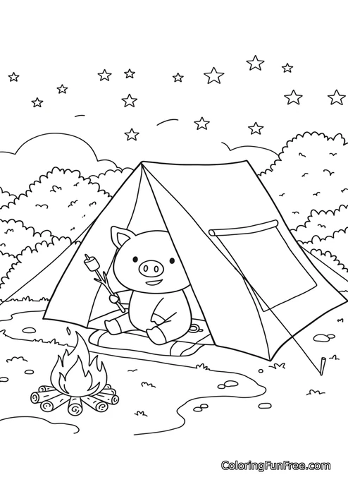 Pig camping at night