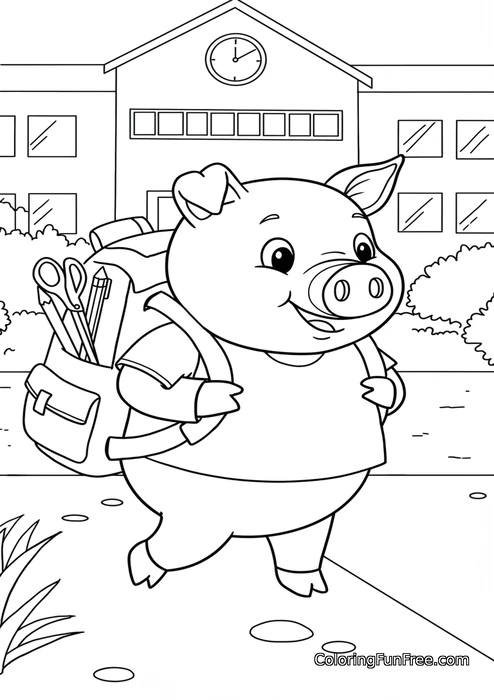 Pig going to school