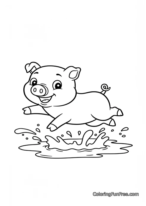 Pig jumping in mud