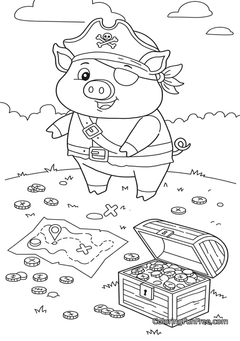 Pig pirate treasure map
