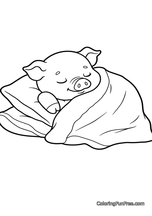 Sleeping pig under blanket