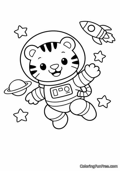 Baby tiger astronaut in a space suit floating in space with stars