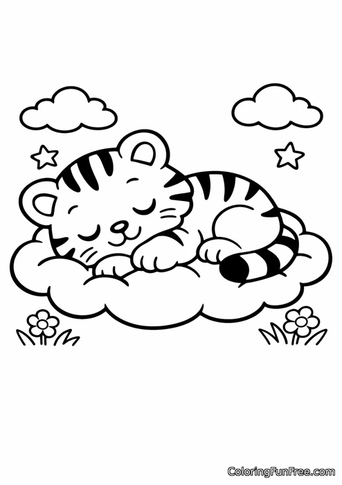 Baby tiger sleeping on a cloud