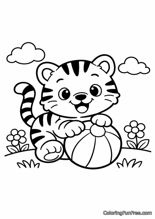 Cartoon tiger cub playing with a ball