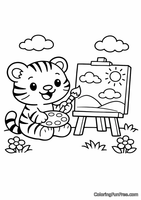 Tiger cub painting on canvas