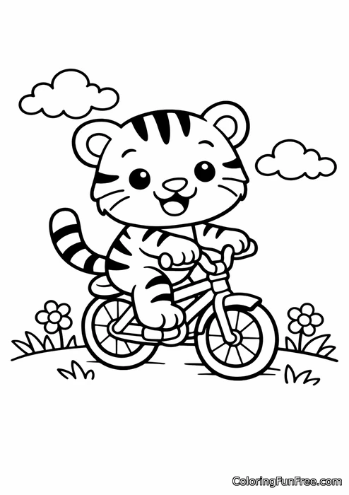Tiger cub riding a bicycle