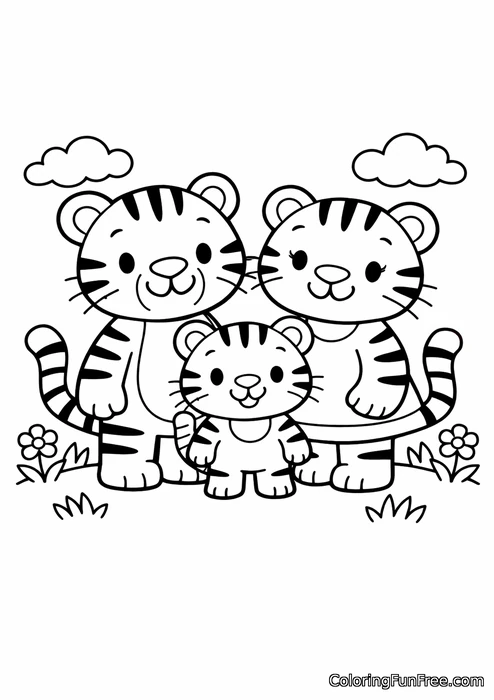 Tiger family mom dad and baby standing together