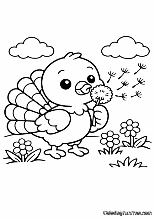 Little turkey blowing dandelion