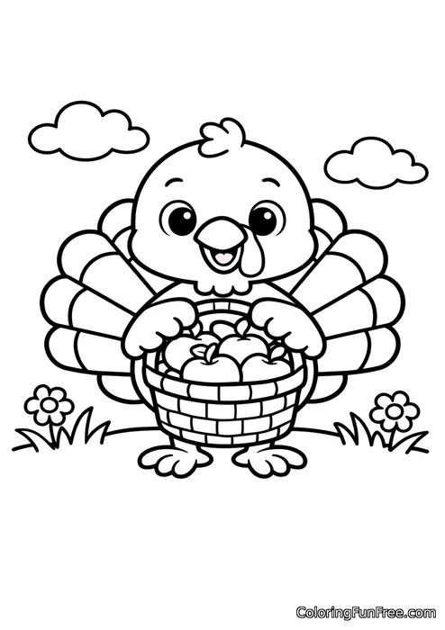 Little turkey carrying a basket of apples-img