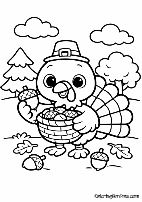 Little turkey collecting acorns