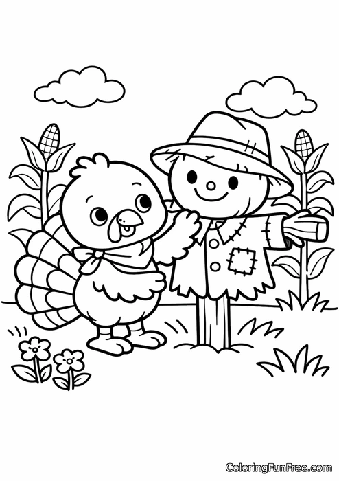 Turkey kid building a scarecrow