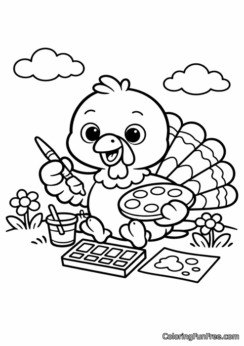 Turkey kid painting its own feathers