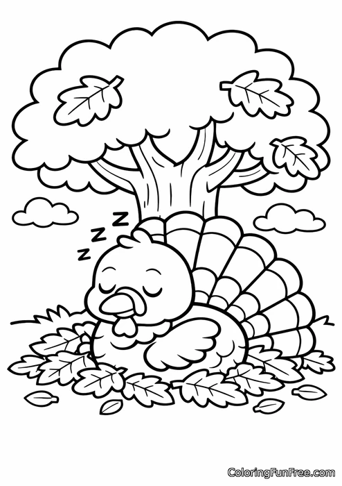 Turkey napping under a big oak tree