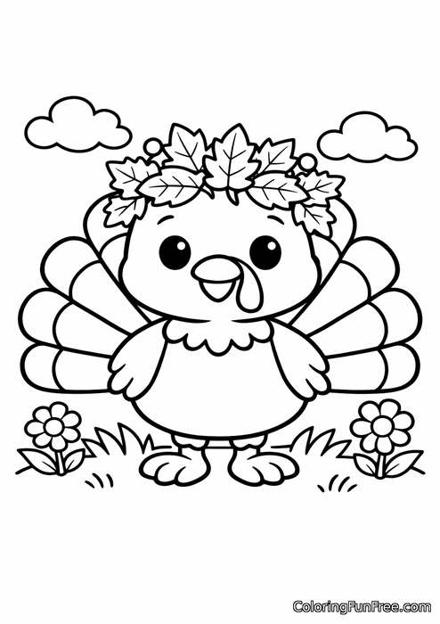 Turkey wearing a crown of autumn leaves