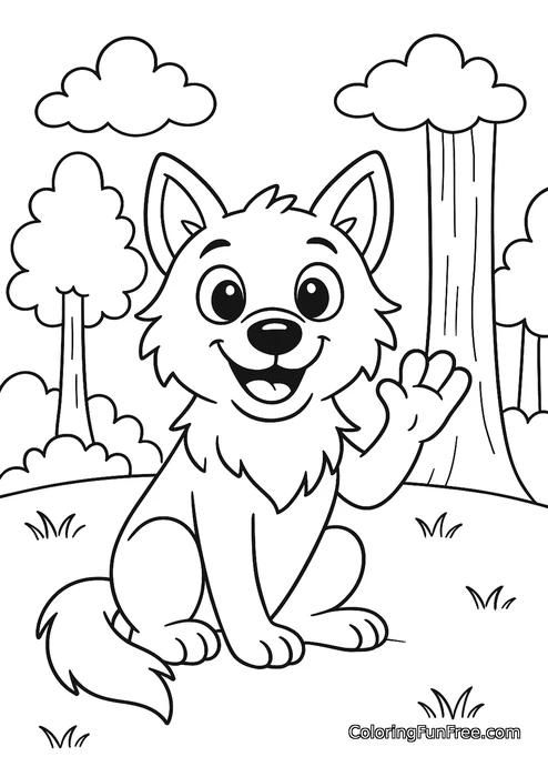 Cute wolf waving in forest