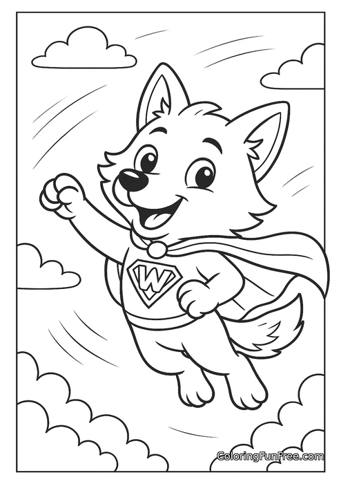 Superhero wolf in sky