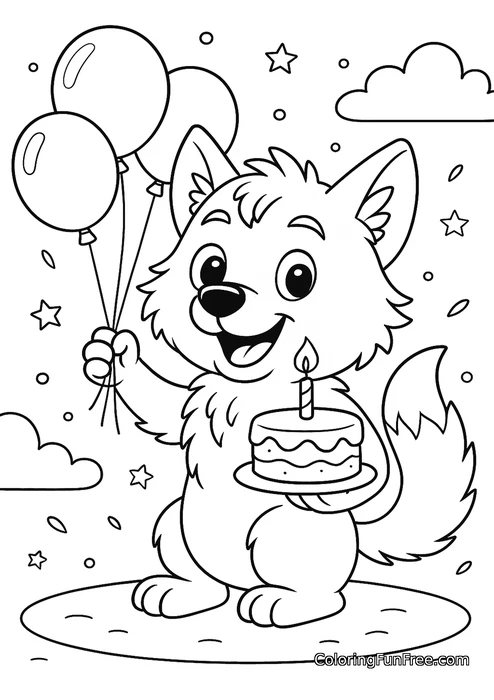 Wolf birthday balloons cake