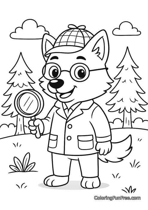 Wolf detective with magnifier