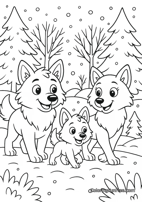 Wolf family winter walk