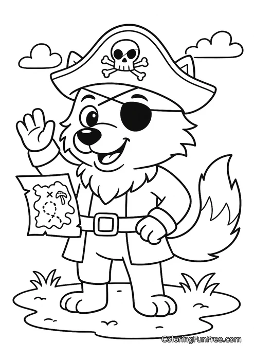 Wolf pirate with map