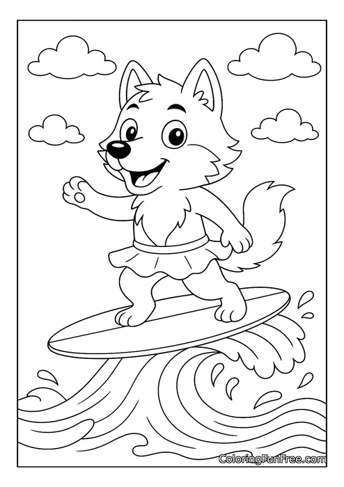 Wolf surfing on wave