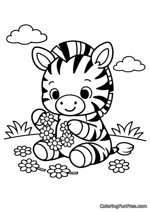 Baby zebra making a daisy chain necklace