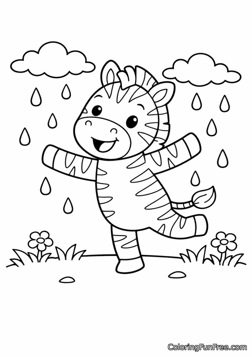 Zebra dancing in the rain on the savanna