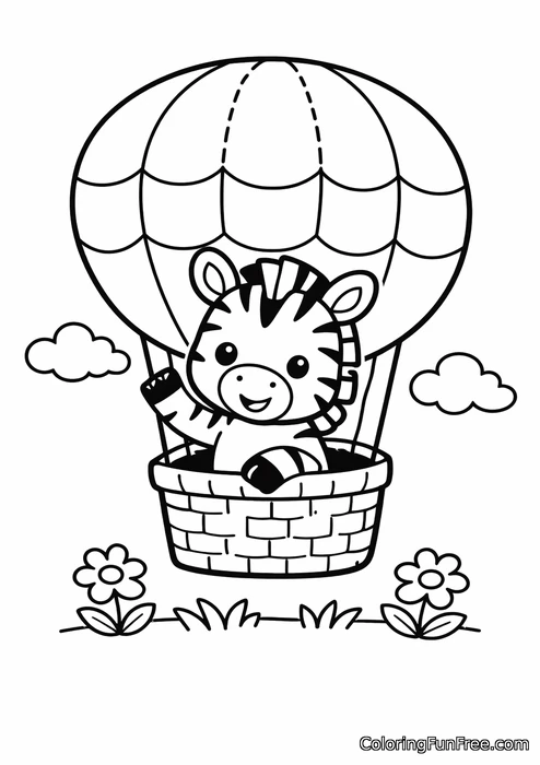 Zebra foal waving from a hot air balloon