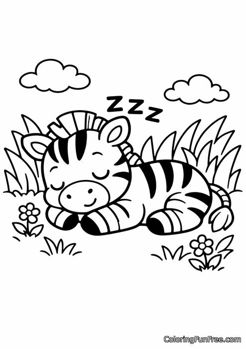 Zebra napping in a field of tall golden grass