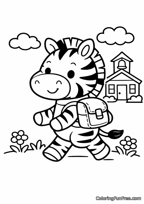 Zebra wearing a tiny backpack heading to school