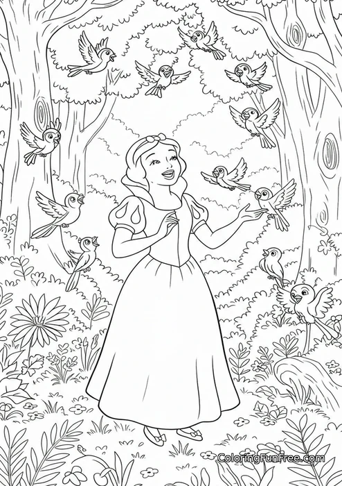 Snow White singing with birds